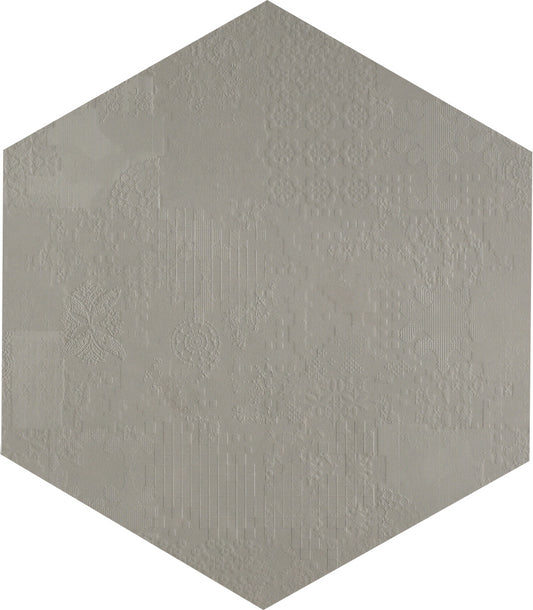 Mutina Dechiner Decor Piastrella Esagonale Rettificato Relief Spazzolato Cm 60x60 In Gres Porcellanato Grigio