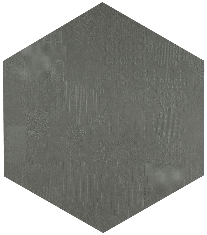 Mutina Dechiner Decor Piastrella Esagonale Rettificato posata in ambiente arredato, dettaglio della venatura - Ceramiche...