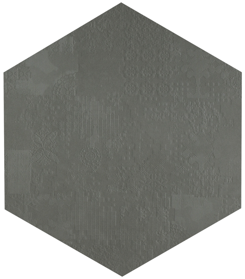 Mutina Dechiner Decor Piastrella Esagonale Rettificato posata in ambiente arredato, dettaglio della venatura - Ceramiche...