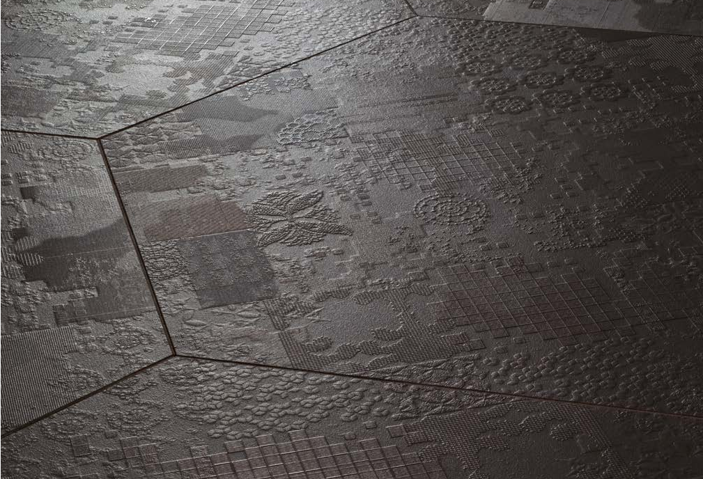 Mutina Dechiner Decor Piastrella Esagonale Rettificato in gres porcellanato e spazzolato, superficie e texture...