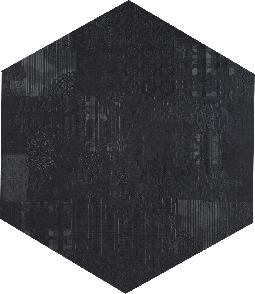 Mutina Dechiner Decor Piastrella Esagonale Rettificato posata in ambiente arredato, dettaglio della venatura - Ceramiche...