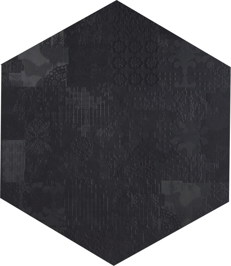 Mutina Dechiner Decor Piastrella Esagonale Rettificato posata in ambiente arredato, dettaglio della venatura - Ceramiche...