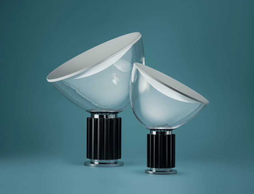 Flos Taccia Small Lampada da tavolo 48 cm Nero Opaco spenta, dettaglio del corpo lampada e dei materiali