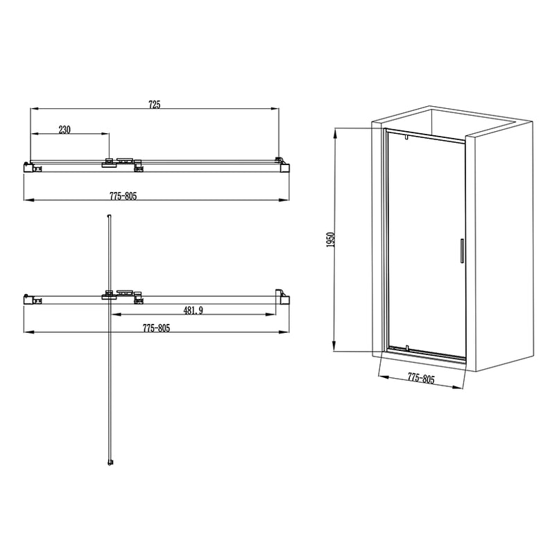 Box doccia 80x80 Rio a pivot vetro 6 mm trasparente H 195 installato in bagno moderno con ante in vetro temperato...