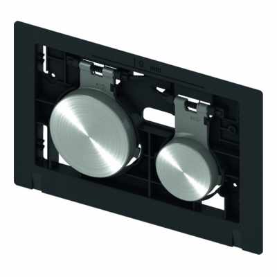 Pulsantiera per placca esterna wc a muro Cromo lucido Cromato Lucido ambientato su piano bagno con accessori - Tece Italia