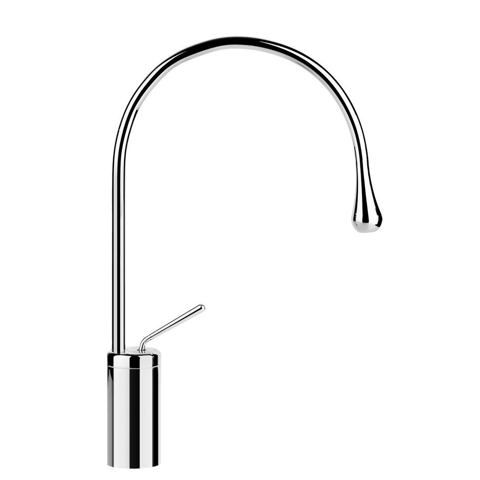 Gessi Goccia Miscelatore Monocomando Lavabo alto Cromo ambientato su piano bagno con accessori