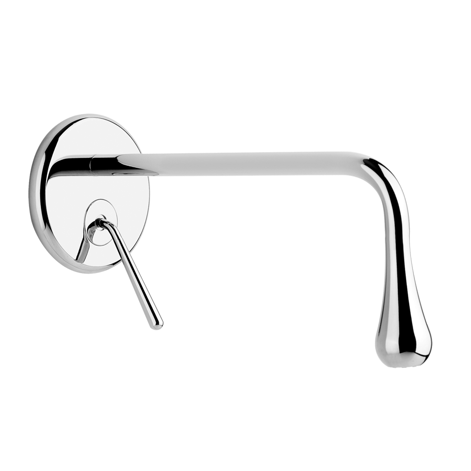 Gessi Goccia Parte esterna miscelatore lavabo a parete, vista frontale su sfondo bianco