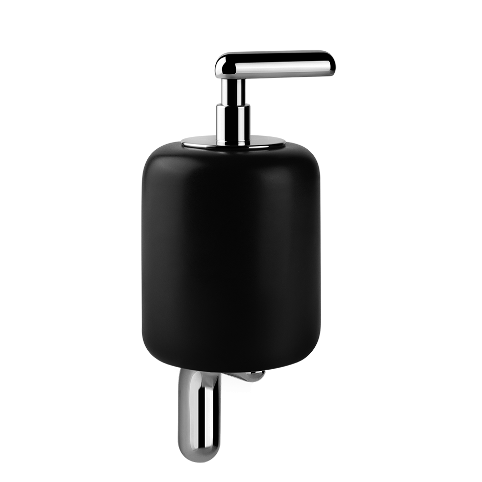 Dispenser portasapone a Muro in Gres Nero cromo Goccia Gessi Nerocromo montato a parete, vista del design e della finitura