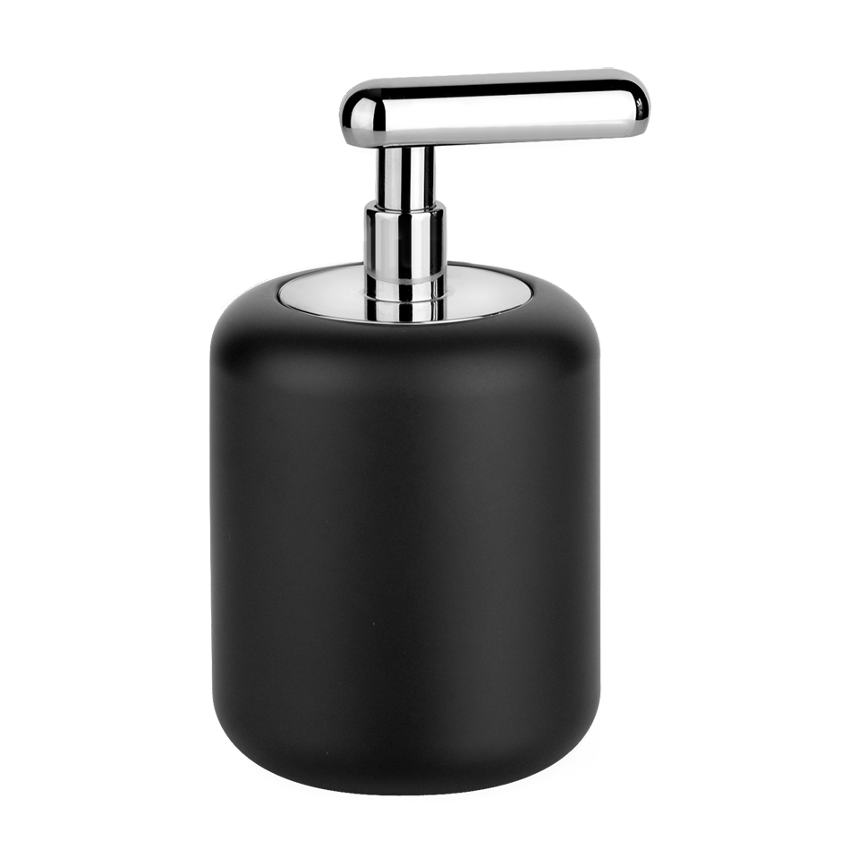 Dispenser porta sapone liquido da appoggio Gres Nero cromo montato a parete, vista del design e della finitura