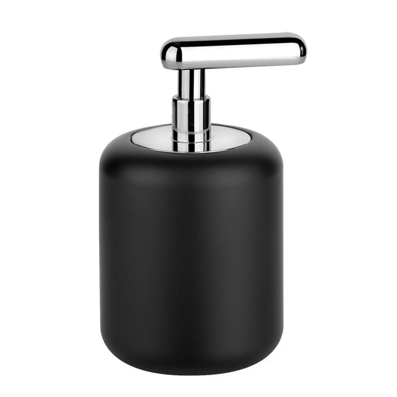 Dispenser porta sapone liquido da appoggio Gres Nero cromo montato a parete, vista del design e della finitura