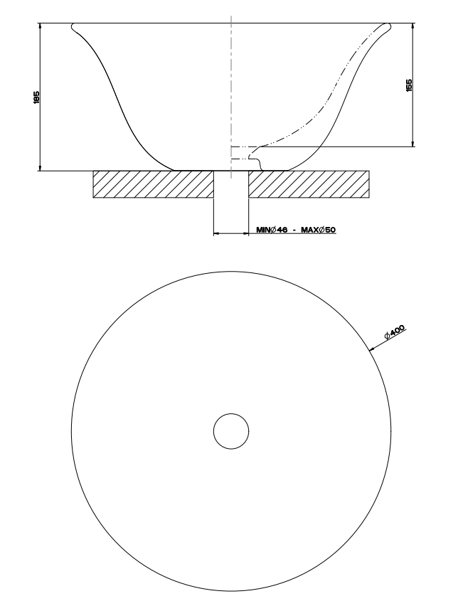 Lavabo tondo ciotola da Appoggio 40 Cm In Gres Bianco, vista frontale su sfondo bianco
