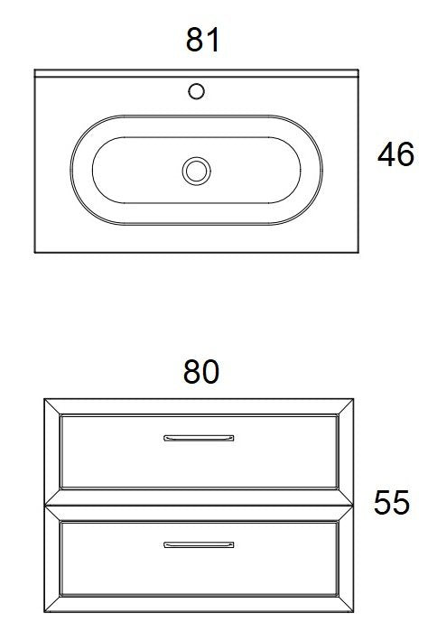 Mobile bagno muschio 80x45 Praga due cassetti soft close con lavabo in ceramica