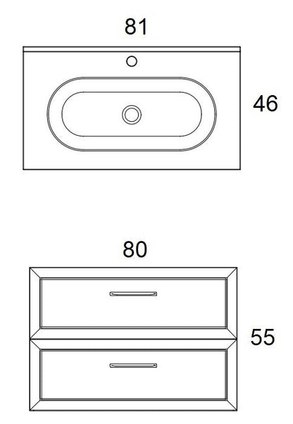 Mobile bagno 80x45 bianco opaco Praga soft close con lavabo in ceramica