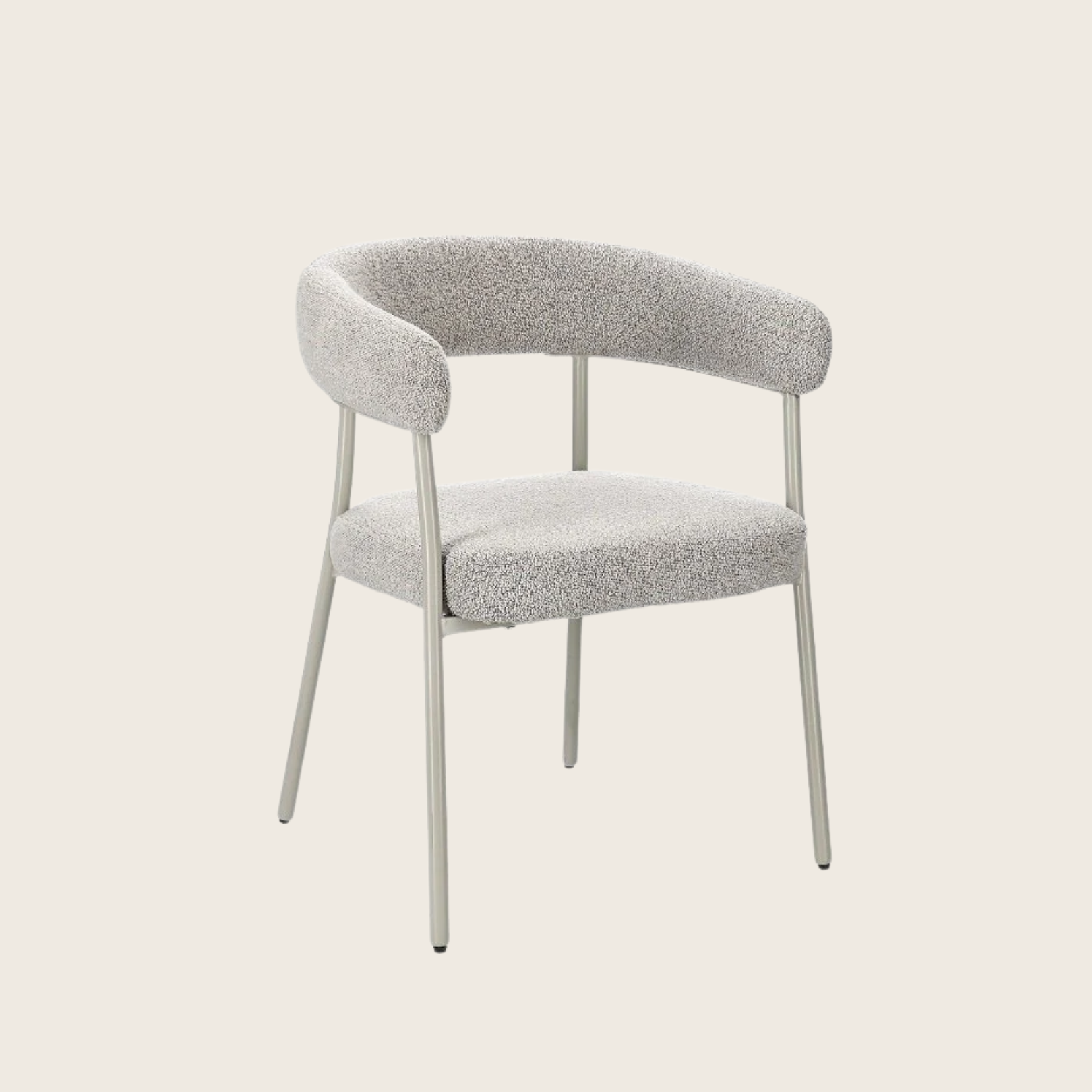 Andrea Bizzotto Giaele sedia effetto boucle warm grey e ambientato in spazio living con arredi coordinati