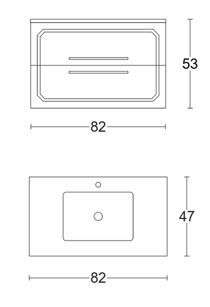 Mobile bagno creta opaco 80x46 Vienna con lavabo ad incasso e due cassetti rifiniti con maniglie cromo
