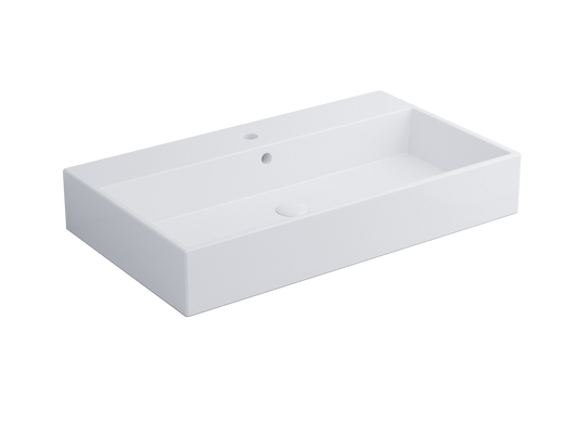 Cielo Smile Lavabo monoforo 80x46 sospeso o da appoggio con troppopieno in ceramica bianco lucido