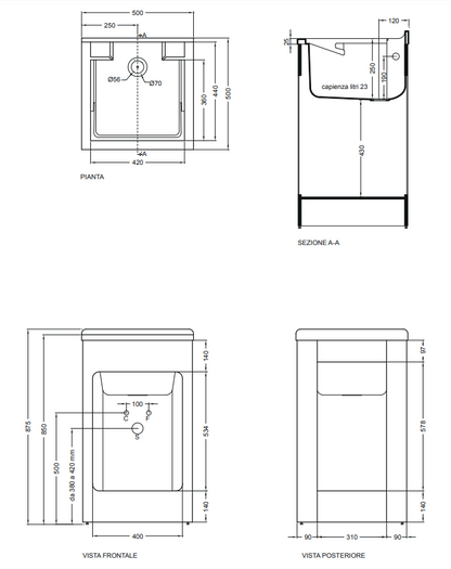 Colavene Lavacril mobile lavatoio 50x50 con serrandina a scomparsa laterale in abs metacrilato bianco