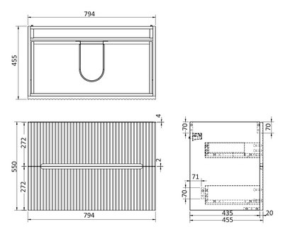 Mobile bagno blu marino 80x46 cannettato Urbino 2.0 con lavabo in resina e due cassetti