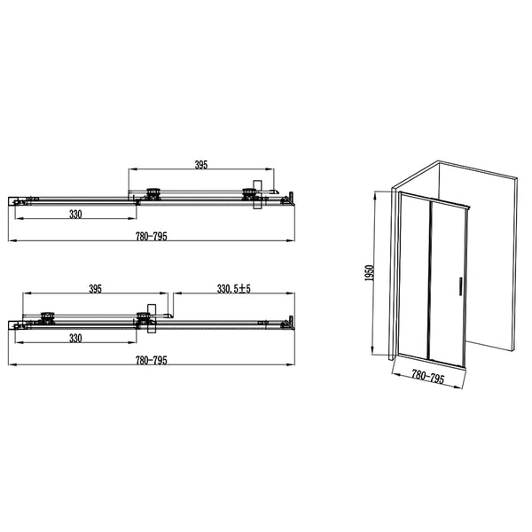 Box doccia 80x120 Rio doppio scorrevole vetro 6 mm trasparente H 195 nero