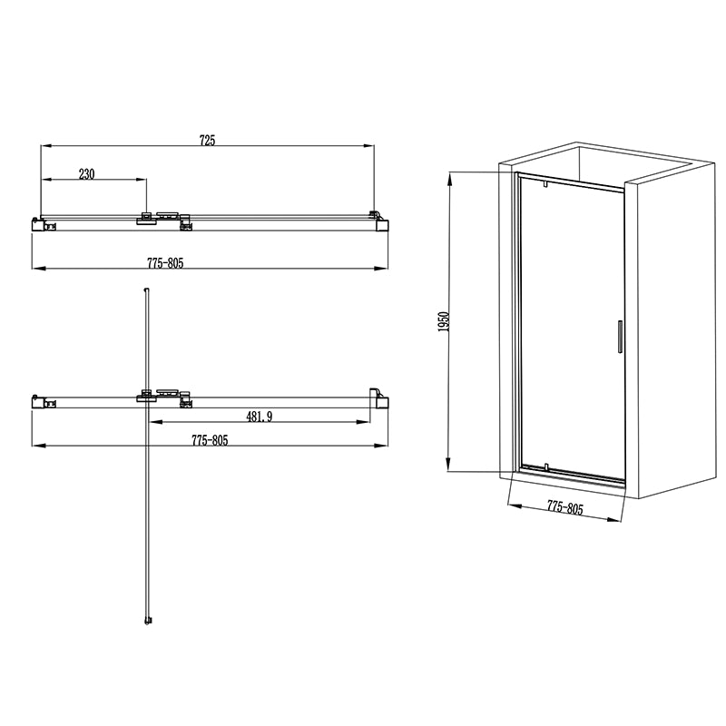 Box doccia 80x70 Rio a pivot vetro 6 mm trasparente H 195 installato in bagno moderno con ante in vetro temperato...