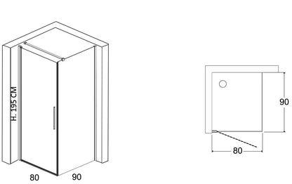 Box doccia 90x80 battente vetro temperato 6 mm 195 H cromo Linje