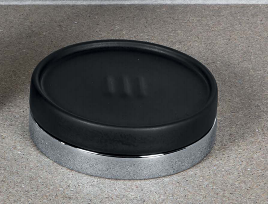 Colombo Nordic Porta Sapone da Appoggio in Ceramica Nera Cromo Nero Opaco, dettaglio ravvicinato del materiale e...