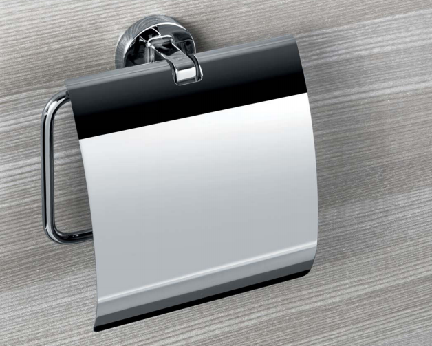 Colombo design Nordic Porta Rotolo Coperto reversibile in cromato montato a parete, vista del design e della finitura