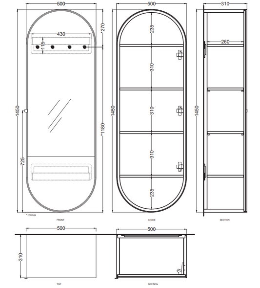 Cielo Arcadia Elio Specchio 50x145 Con Contenitore Reversibile In Legno Laccato Cemento