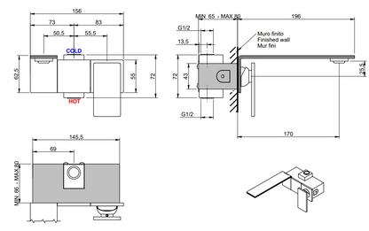 Treemme 5mm RWIT2851IS97 miscelatore lavaboa muro senza parte incasso inox satinato