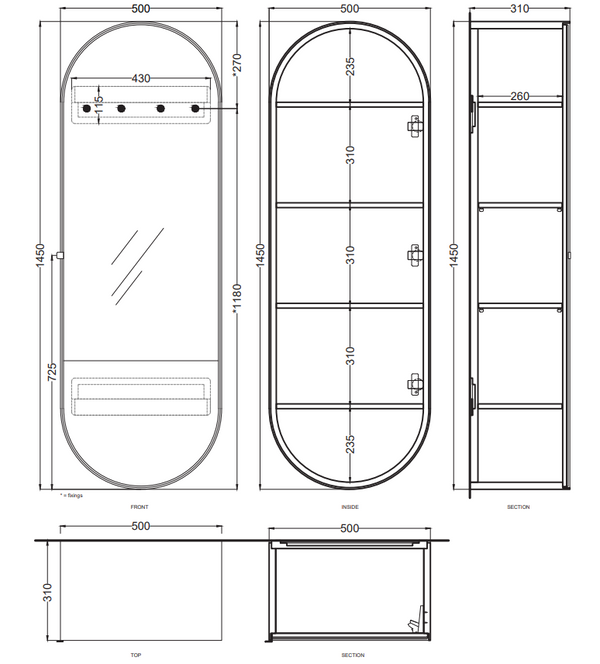 Cielo Arcadia Elio Slim Specchio 50x145 Con Contenitore Reversibile In Legno Laccato Cemento