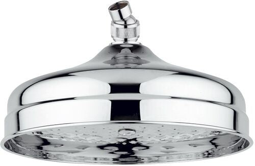 Paffoni Belinda zsof046 soffione classico 21 cm in metallo, dettaglio ravvicinato della finitura e del marchio