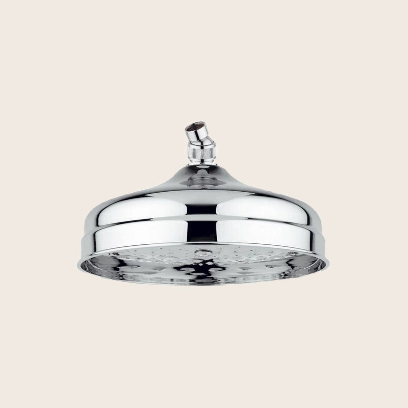 Paffoni Belinda zsof046 soffione classico 21 cm in metallo, vista frontale della maniglia e della bocca di erogazione