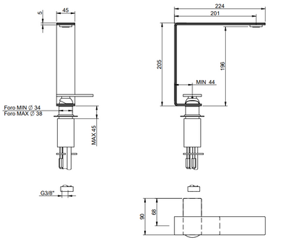 Treemme 5mm miscelatore lavabo inox satinato