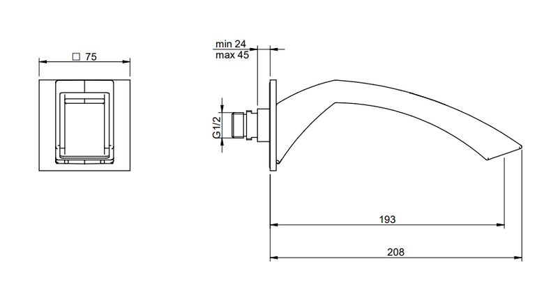 Treemme Arche Bocca lavabo a muro con flusso cascata 193mm Cromo Lucido, vista frontale su sfondo bianco - Rubinetterie...