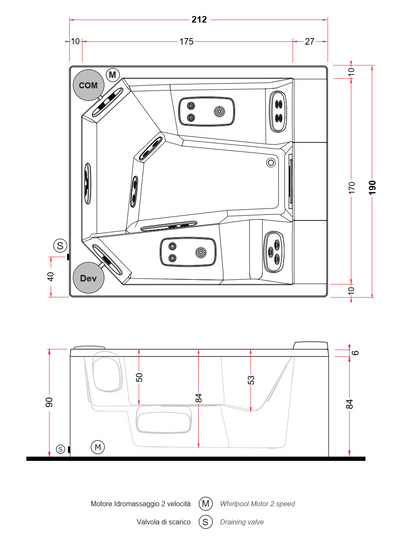Treesse Quarz Light 212 Minipiscina 212x190 H.90 Idromassaggio Da Esterno Con Cromoterapia Riscaldamento Antigelo Copertura Termica E Rivestimento Grigio