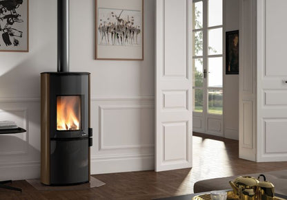 Stufa a Legna ad aria 8 kw con porta verticale top in ceramica e acciaio Moka Palazzetti Sofia 805301310