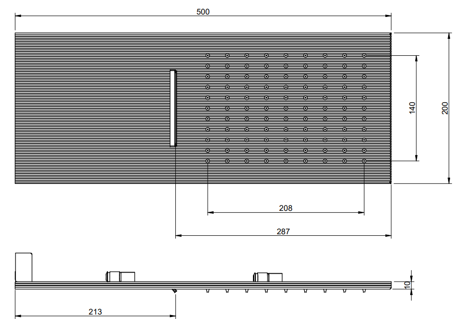 Treemme Los ITRTBR366CC soffione 50x20 a parete con cascata Cromo Lucido, vista laterale del profilo - Rubinetterie Treemme
