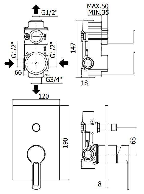 Paffoni Ringo Rin015 Miscelatore doccia ad Incasso Con Piastra in Abs Cromo