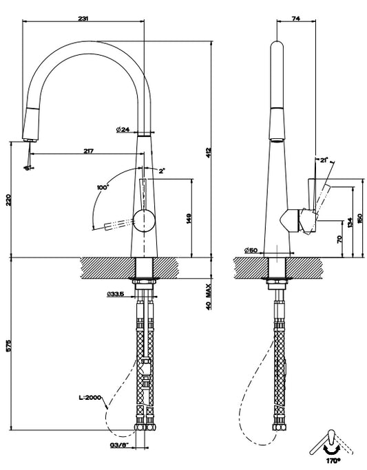 Miscelatore Monocomando Cucina Con Canna Girevole E Doccetta Estraibile Cromo Just 20577 Gessi