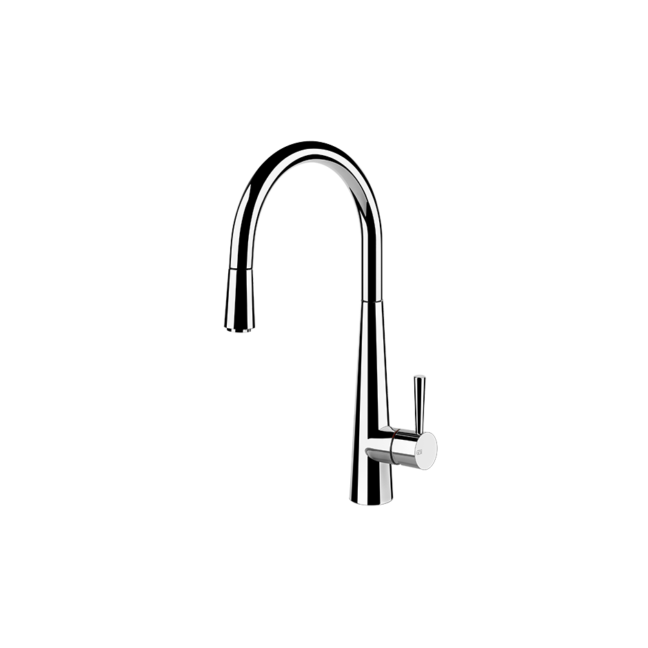 Miscelatore Monocomando Cucina Con Canna Girevole E installato su lavello, vista della bocca e della leva