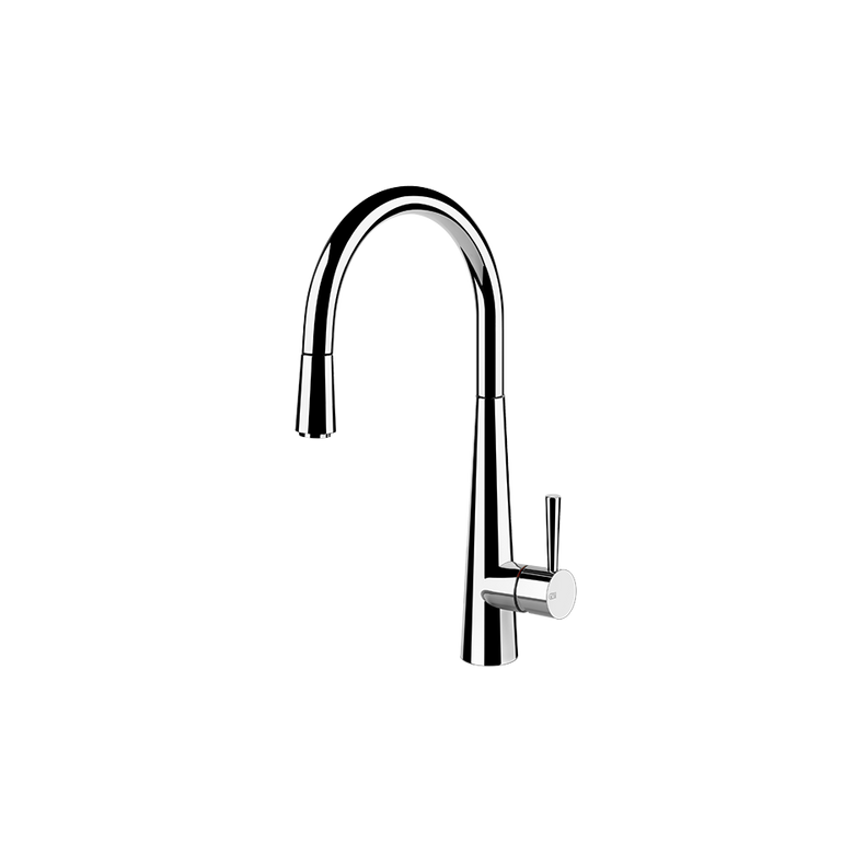 Miscelatore Monocomando Cucina Con Canna Girevole E installato su lavello, vista della bocca e della leva