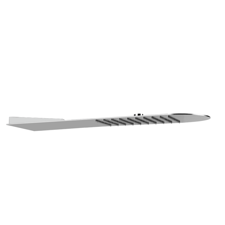 Gessi Tremillimetri Soffione 62x19 a parete Mirror Steel, vista frontale della maniglia e della bocca di erogazione