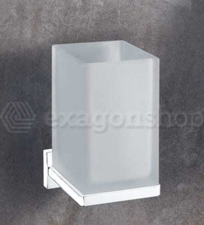 Colombo Design Look bicchiere portaspazzolini a muro in in vetro acidato e opaco montato a parete, vista del design e...