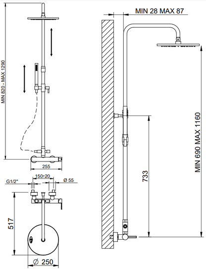 Treemme Time Time-out IT5160CCTLZZ colonna doccia con gruppo doccetta e soffione 25 cm anticalcare in ottone cromo