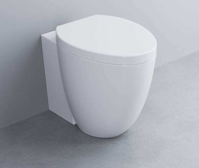 Cielo Le Giare vaso filo parete a pavimento con scarico Bianco Glossy in ceramica e lucido ambientato su piano bagno con...