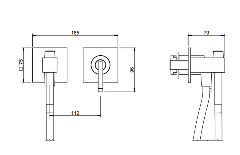 Disegno tecnico con quote di Treemme Arche idroscopino bidet wc con miscelatore senza Cromo Lucido - Rubinetterie Treemme