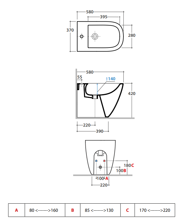 Ceramica Globo Stockholm Multi Bidet filo parete a visto dall'alto con scarico e interno visibili