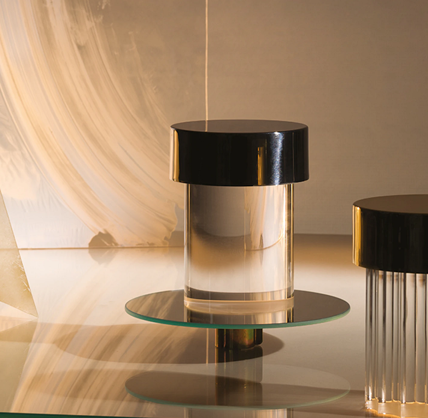 Flos Last Order Clear Lampada Da Tavolo ricaricabile Verde spenta, dettaglio del corpo lampada e dei materiali