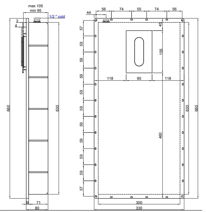 Disegno tecnico con quote di Antonio lupi tenso idroscopino da incasso in acciaio - Antonio Lupi Design