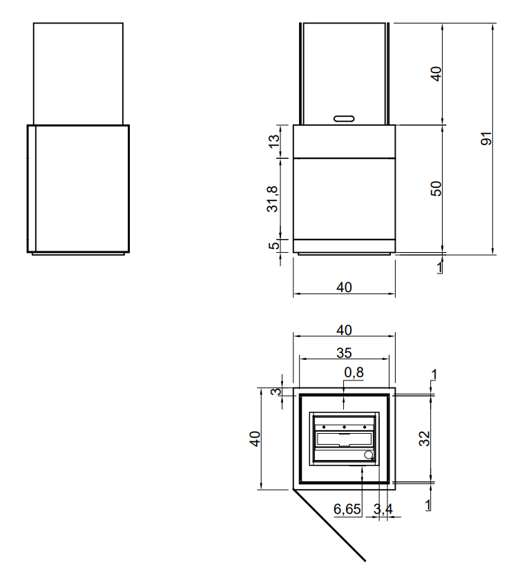 Schema tecnico di installazione di Antonio Lupi Focolare A Bietanolo Nero Babele91 con canna fumaria - Antonio Lupi Design